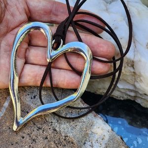 FP Jewelry Long Necklace Gypsy Silver Heart Pendant Adjustable Suede Cord